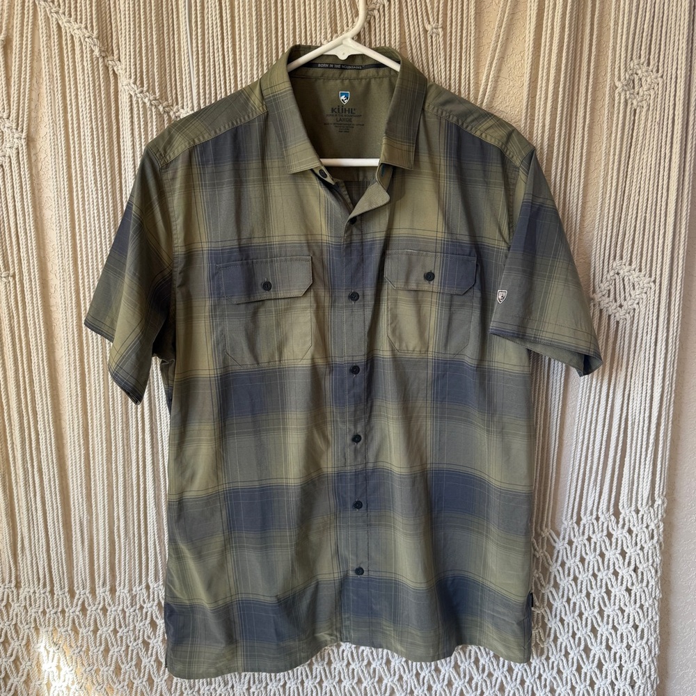Kuhl Men's Green and Blue Plaid Button Down Shirt